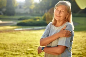 Senior patient after successful shoulder replacement
